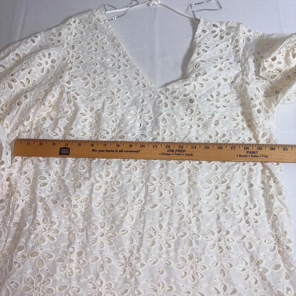 Kate Spade Eyelet Cover-Up Dress medium White NEW Balloon Sleeve Scalloped Boho